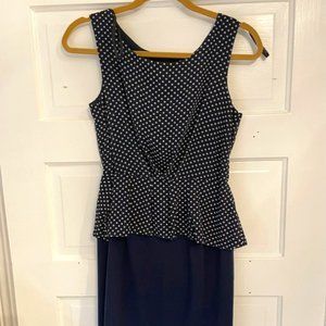 Blue and White Polka Dot Fit and Flare Semi Formal Dress